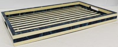 15" x 24" Blue and White Striped Polyresin Tray