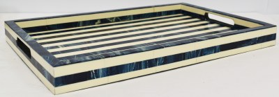 12" x 18" Blue and White Striped Polyresin Tray