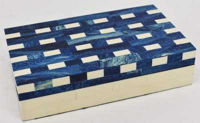 6" x 10" Blue Plaid Polyresin Box