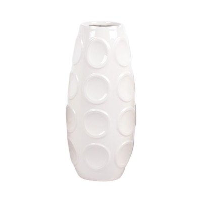 13" White Circles Ceramic Vase