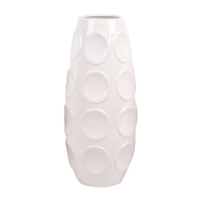 17" White Circles Ceramic Vase