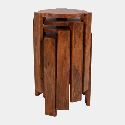 Set of Four 14" Round Brown Nesting Tables