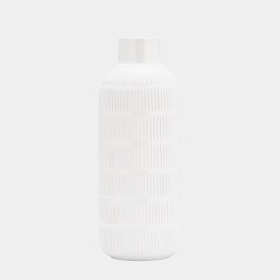 17" White Pearl Stripe Vase