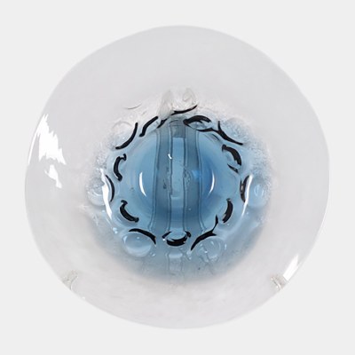 12" Round White and Blue Glass Platter