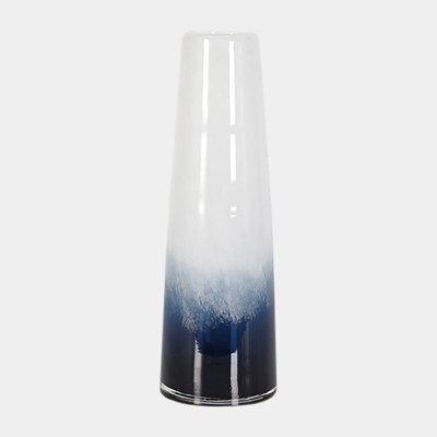 15" White and Blue Glass Vase