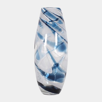 17" Blue and Clear Swirl Glass Vase
