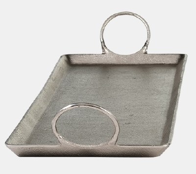 10" x 33" Silver Metal Tray With Ring Handles