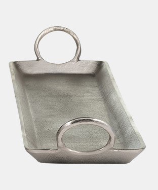 6" x 24" Silver Metal Tray With Ring Handles
