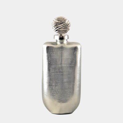 16" Silver Glass Bottle With a Metal Top