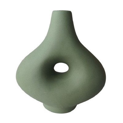 7" Dark Sage Ceramic Vase With a Hole