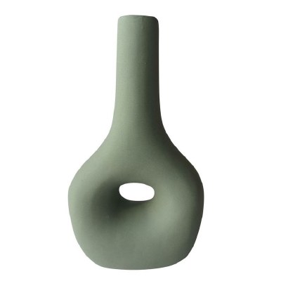 9" Dark Sage Ceramic Vase With a Hole