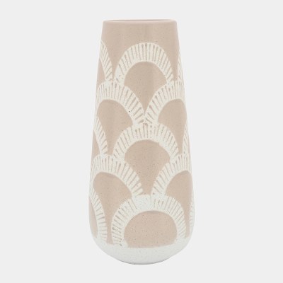 15" Beige Ceramic Arches Vase