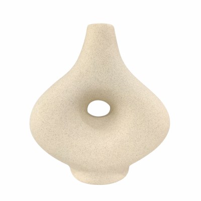 7" Ivory Ceramic Vase With a Hole