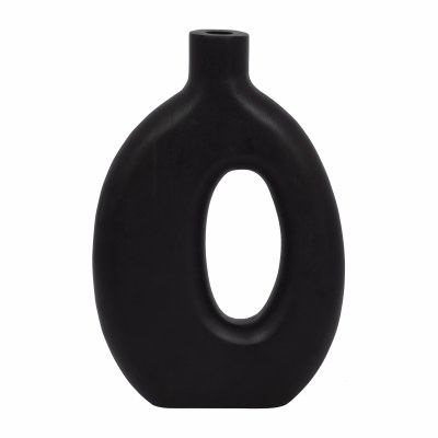 14" Black Wood Vase With a Hole