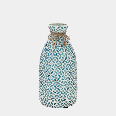 9" Blue Mosaic Glass Vase