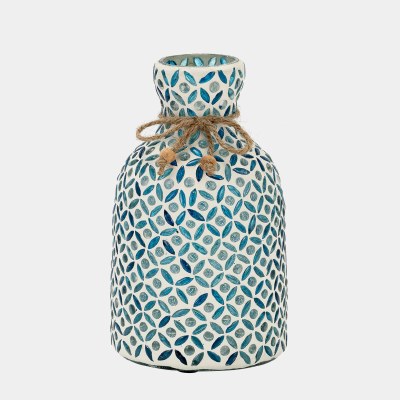 7" Blue Mosaic Glass Vase