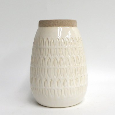 8" Beige Ceramic Notch Vase