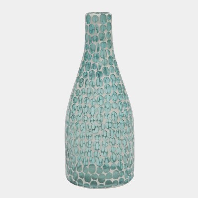 13" Blue Mosaic Glass Oval Vase