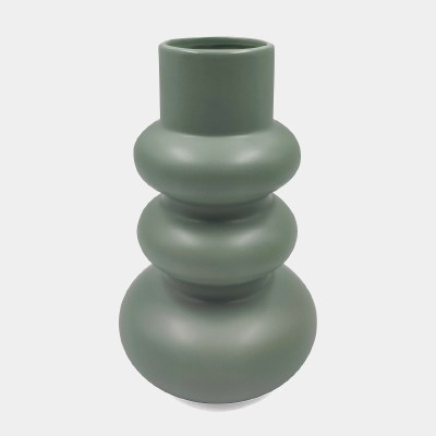 10" Dark Sage Ceramic Three Blobs Vase
