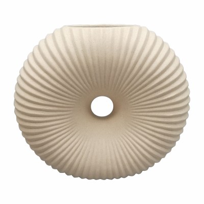 9" White Ribbed Ceramic Vase With a Hole