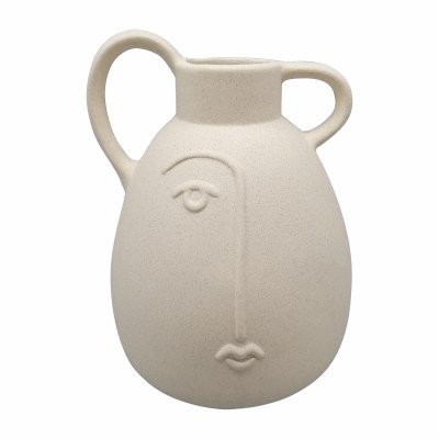 8" Ivory Ceramic Face Vase With Handles