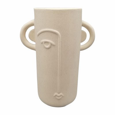 10" Ivory Ceramic Face Vase With Handles
