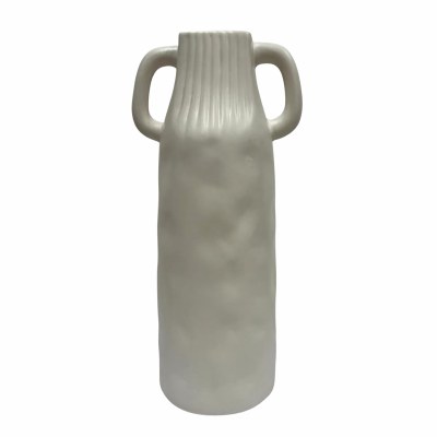 12" White Two Handled Ceramic Vase