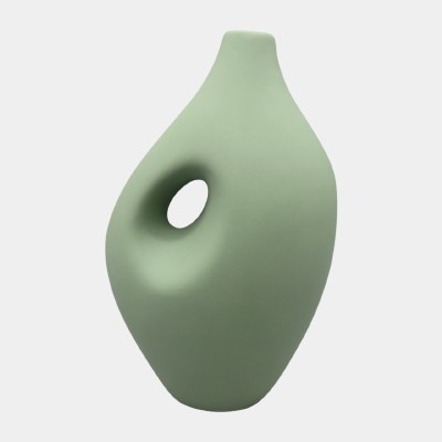 12" Dark Sage Ceramic Vase With a Hole