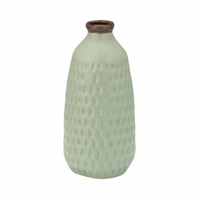 9" Green Dimpled Ceramic Vase
