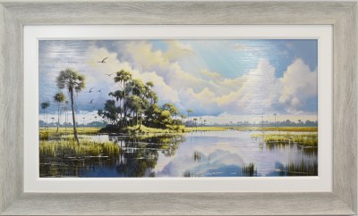 30" x 50" Marshland Serenity 1 Coastal Gel Textured Print in a Gray Wash Frame
