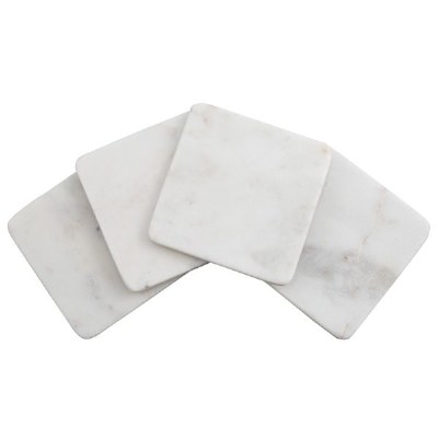 Set of Four 4" Square White Marble Coasters