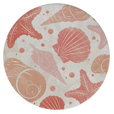 Set of Four Round Coral Seashells Sandstone Coasters