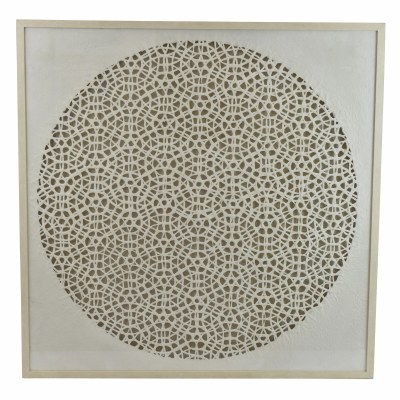 39" Sq Distressed White Paper Circle Framed Print Under Glass