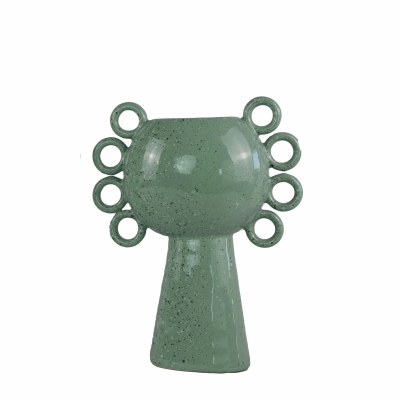 12" Green Eight Ring Ceramic Modern Vase