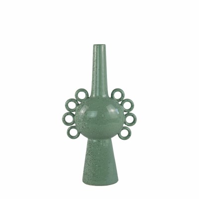 18" Green Eight Ring Ceramic Modern Vase