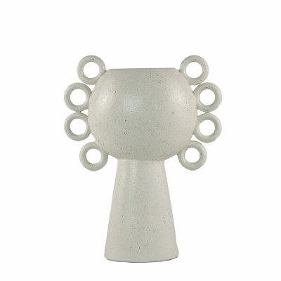 12" White Eight Ring Ceramic Modern Vase