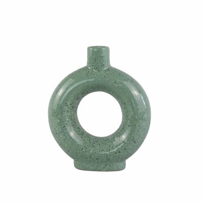 9" Green Cermaic Vase With a Hole