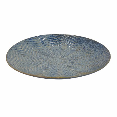 16" Round Blue and Taupe Geometric Ceramic Platter