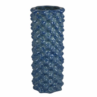 16" Dark Blue Cermaic Bumpy Vase