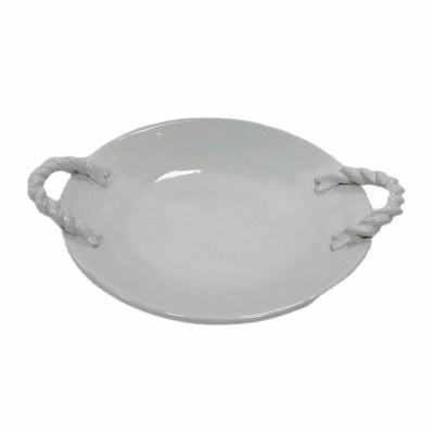17" Round White Ceramic Dish With Handles