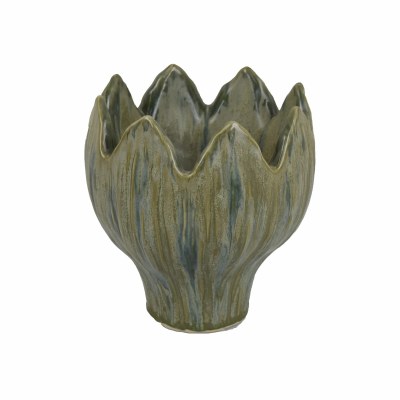 9" Green Flower Shaped Ceramic Vase