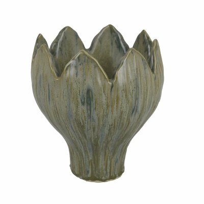 10" Green Flower Shaped Ceramic Vase