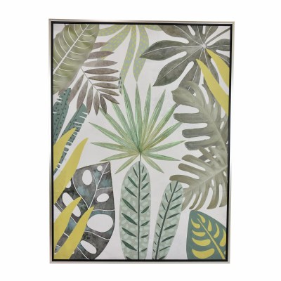 47" x 35" Green Tropical Leaves Framed Canvas