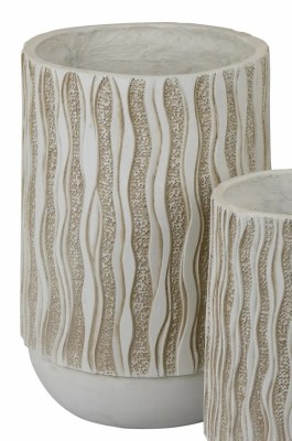 Medium Distressed White Textured Striped Pot