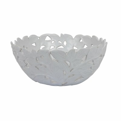 13" Round White Ceramic Openwork Leaf Bowl