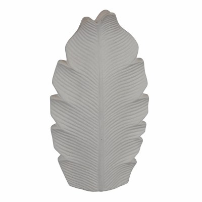 16" Distressed White Ceramic Tropical Leaf Vase