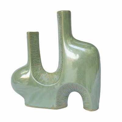 14" Green Ceramic Modern Vase