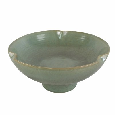 13" Round Green Ceramic Footed Bowl