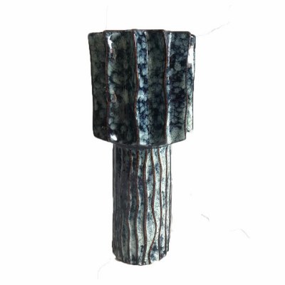 14" Blue and Brown Ceramic Flange Top Vase