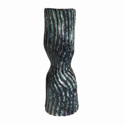 16" Blue and Brown Ceramic Twist Vase